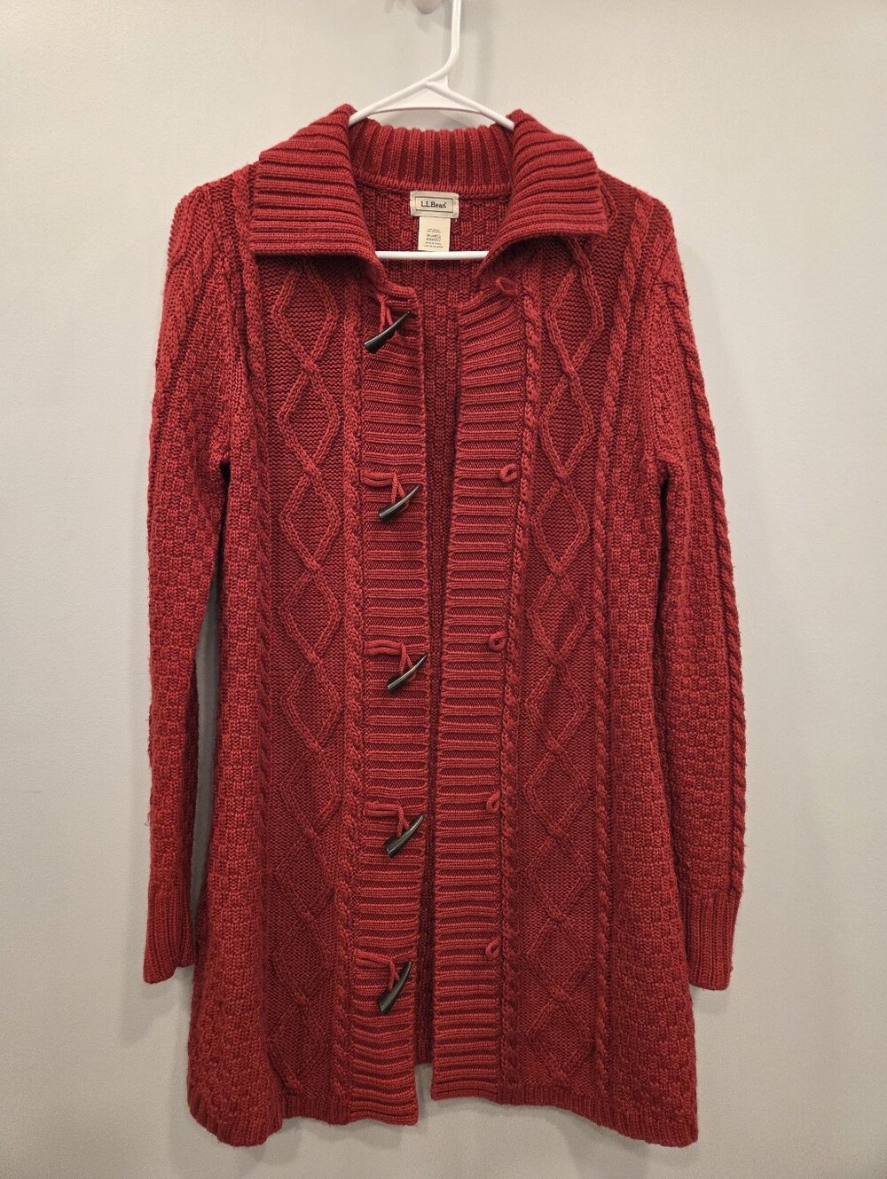 L.L.Bean Bailey Island Toggle Cardigan Red Medium